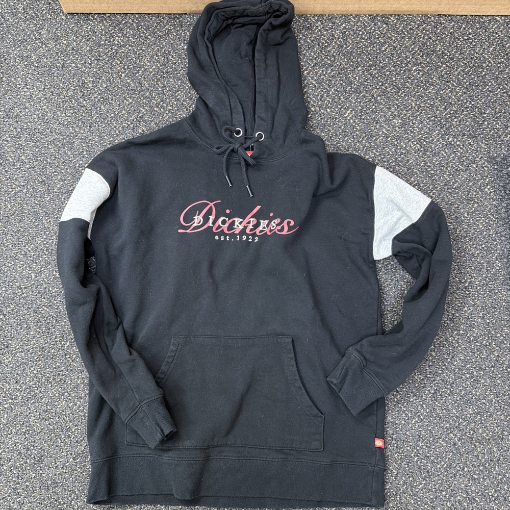 Vintage Women's Dickies Girl Black Grey Pullover Logo Hoodie Extra Small XS